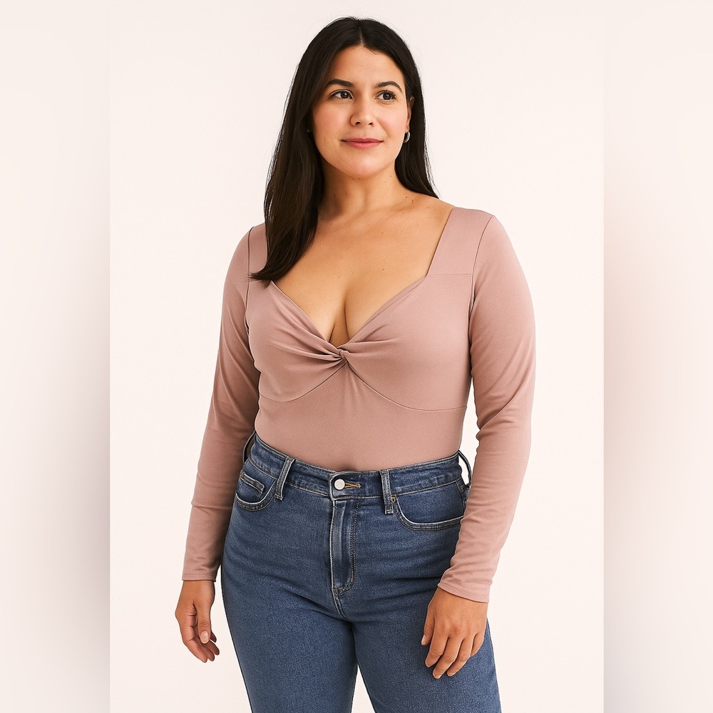 NWT EXPRESS Pink Metallic Sz XL Y2K Sweetheart Neck Coquette Contour Bodysuit